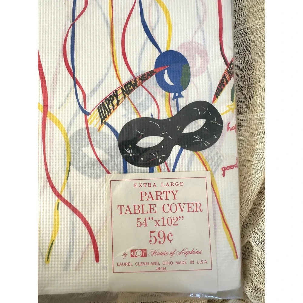 Happy New Year House of Napkins vintage party supply table cover 54x102 balloons